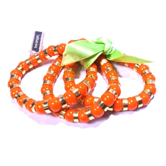 Neiman Marcus Lee Angel Women's Glass Bead Gold Spacer Bracelet Set of 3 NWT 250 - Picture 5 of 5